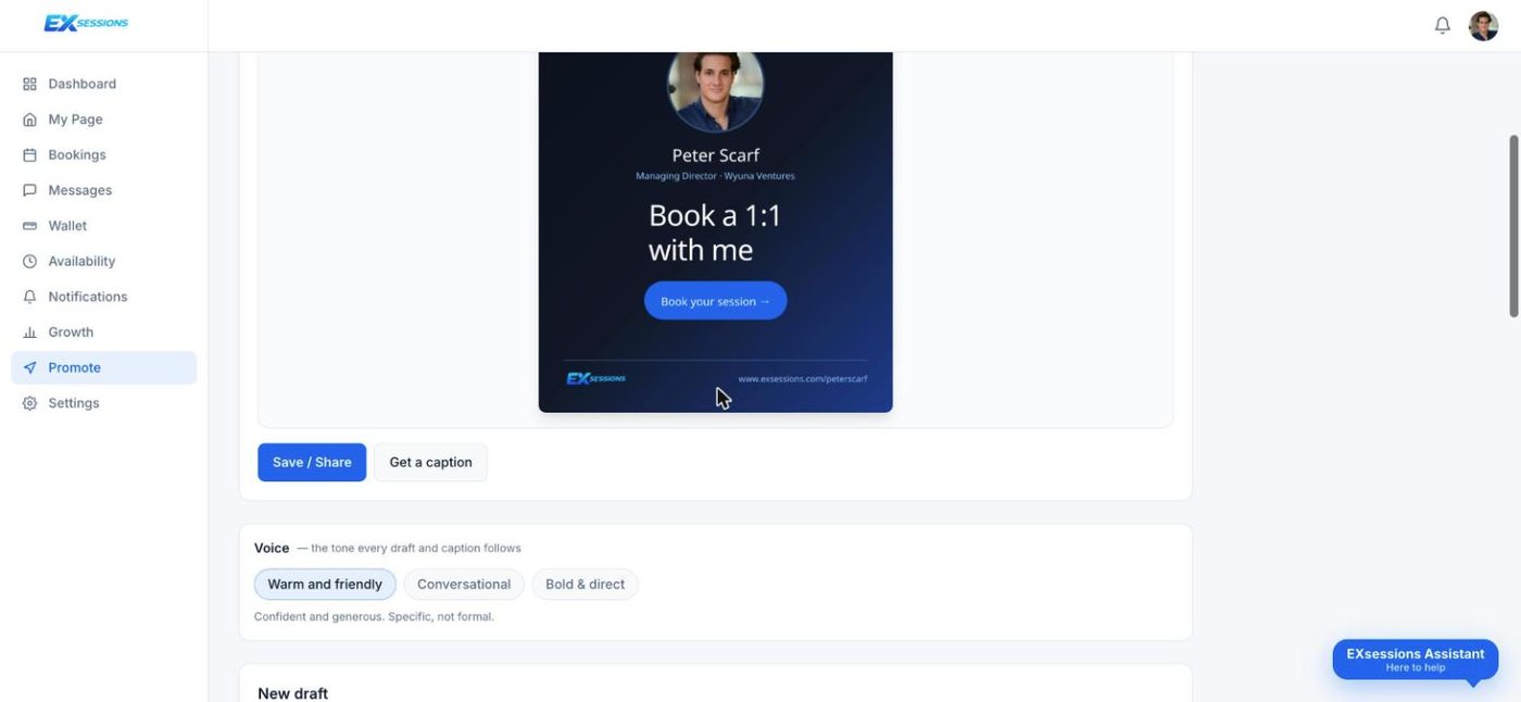 Share studio generating a branded ‘Book a one-to-one with me’ graphic